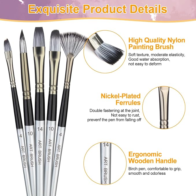Paint Brushes Set, 24 Pcs Synthetic Acrylic Paint Brushes with Cloth Pouch and Palette Knife, Professional Artist Brushes for Acrylic Painting, Oil, Watercolor, Gouache, Face Painting (Grey)