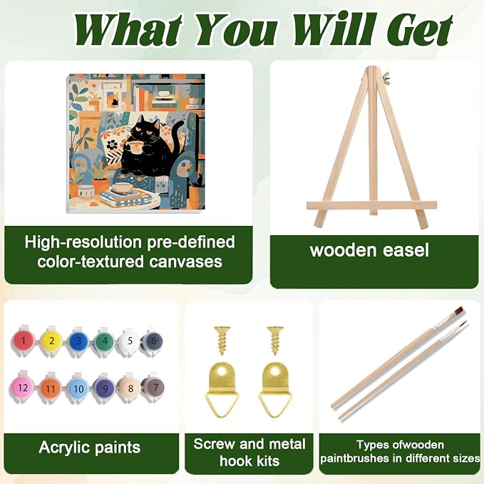 ICYANART Paint by Numbers for Adults Framed, Cat Number Painting 8x12In