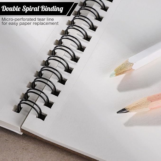 4 Pack Sketch Books 8.5 × 11 in, Top Spiral, 30 Sheets Each, Drawing Pad | 68Lb/100gsm Acid-Free Paper, Smooth for Pencil, Charcoal & Pastel, Hard Backing for Travel & Class