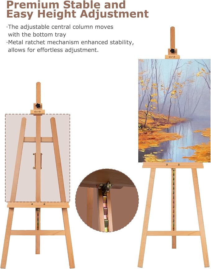 DJAR Adjustable Wooden Painting Art Easel Stand for Artists, Natural