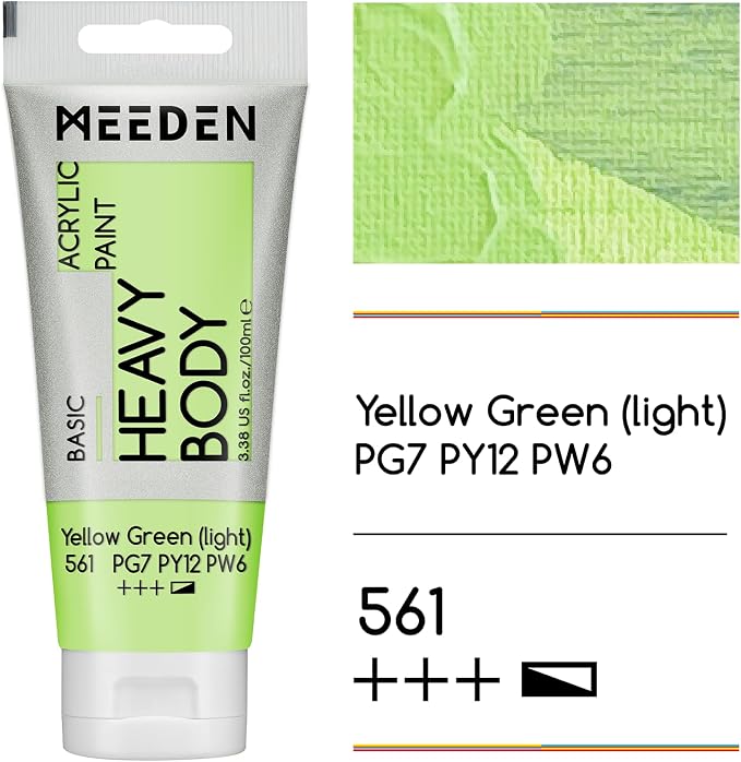 MEEDEN Acrylic Paint Yellow Green Light: 100ml/3.38oz with Titanium White | Heavy Body Artist Acrylic Paint Set for Canvas, Wood & Craft, Non-toxic Creamy Art Paint with Titanium White for Mixing