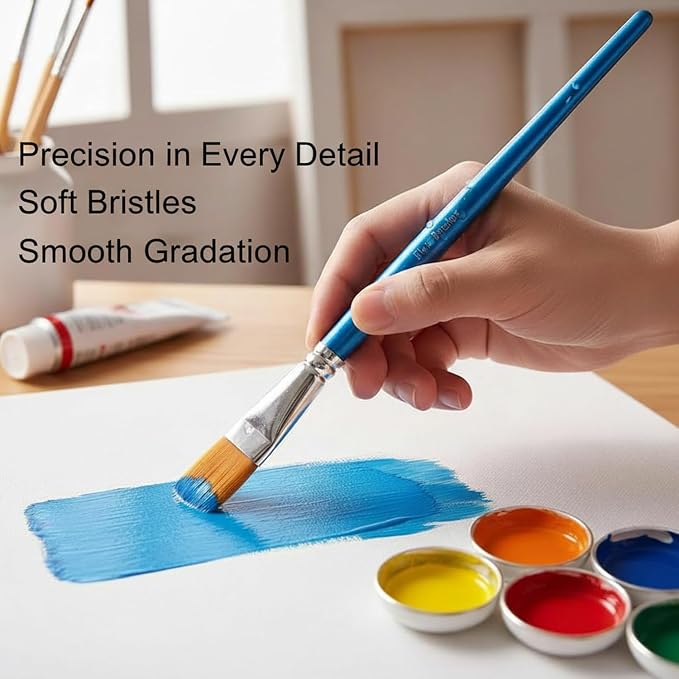 1 Inch Flat Paint Brushes for Acrylic Painting, 50 Pcs Synthetic Nylon Hair Paint Brushes Bulk with Wooden Handle for Acrylic Watercolor Oil Detail Painting (Blue, 50 Pcs)