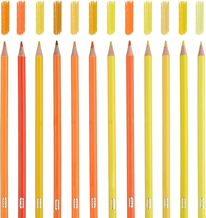 12 Yellow Colored Pencils,Oil Based Colored Drawing Pencil Set for Adults Coloring Books Drawing Sketching Art Supplies