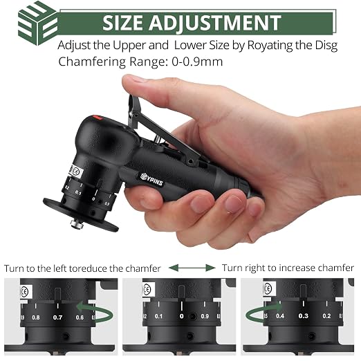 EYPINS Air Chamfer Tool, Mini Pneumatic Chamfering Machine for Metal Wood Steel Brass Acrylic, 45 Degree Arc, 30000 RPM 1/4" Air Deburring Beveling Tool, Pneumatic Roundover Tool with C/R blade, 17PCS