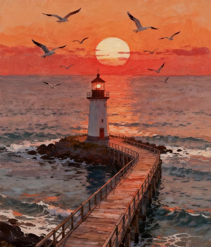 NKVNKV Paint by Numbers Kit for Adults Beginners, Mountain Adult Paint by Numbers on 20" Lx16 W Canvas for Painting Kits for Adults in Colorful Box，for Gift Home Wall Decor Without Frame (Lighthouse)