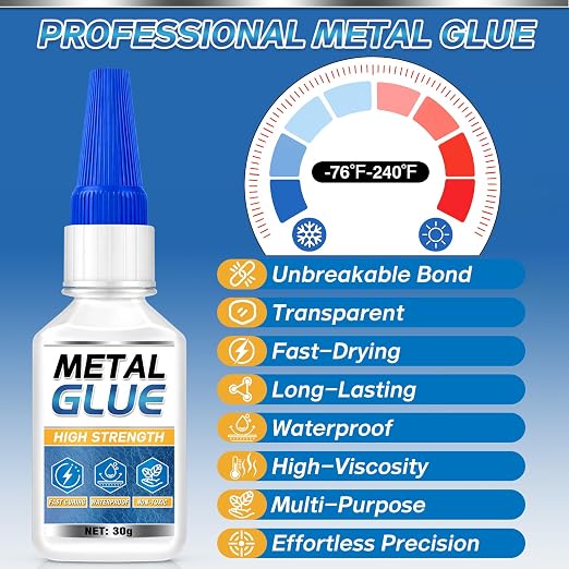 Metal Glue, Super Glue for Metal 30g Heavy Duty Instant Adhesive, Fast Drying Clear CA Adhesive for Stainless Steel, Aluminum, Iron, Jewelry Repair, DIY Crafts, Waterproof Strong Bonding