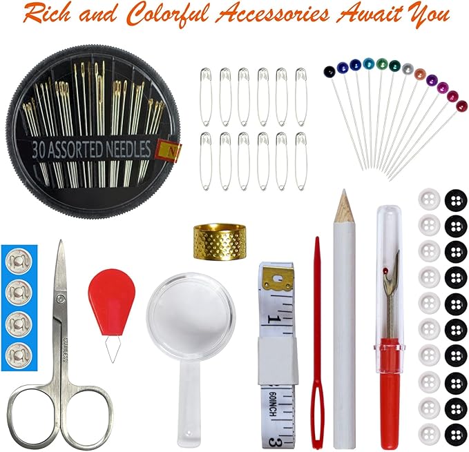 Sewing Kit with Case Portable Sewing Supplies for Home Traveler, Adults, Beginner, Emergency, Contains 18 Sewing Thread, Scissors, Needles, Measure etc,Medium Electric Blue