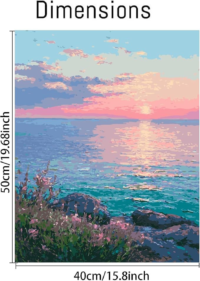 Mrnsiet Paint by Number for Adults Beginners, Easy Lake Paint by Numbers Kits on Canvas, Sunset Oil Painting Kits Adults' Paint-by-Number Kits for Home Wall Decor 16x20 Inch