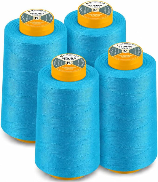 AK TRADING CO. 4-Pack Turquoise All Purpose Sewing Thread Cones (6000 Yards Each) of High Tensile Polyester Thread Spools for Sewing, Quilting, Serger Machines, Overlock, Merrow & Hand Embroidery