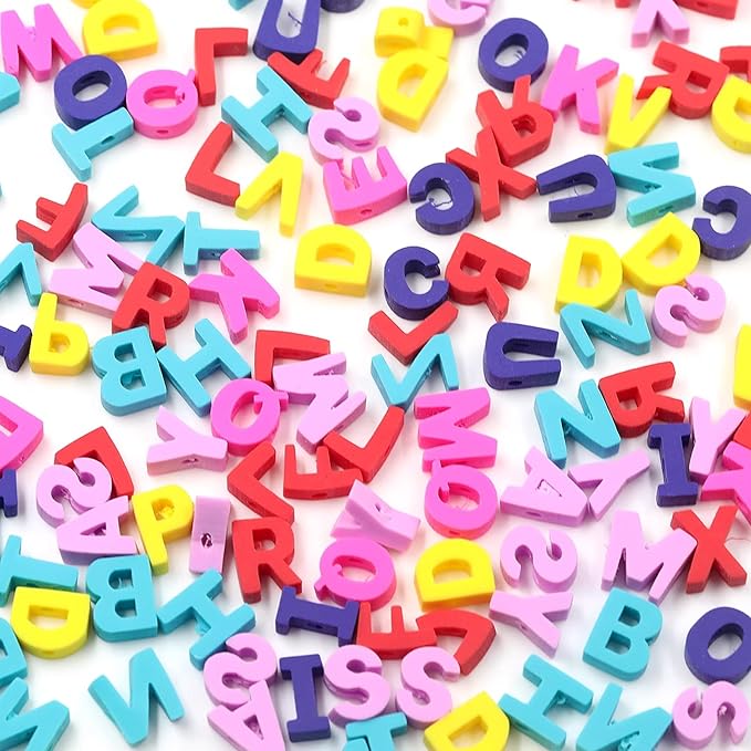100 Pcs 3D Letter Polymer Clay Beads Mixed Heishi Spacer Beads Supplies for DIY Bracelet Earring Necklace Jewelry Making