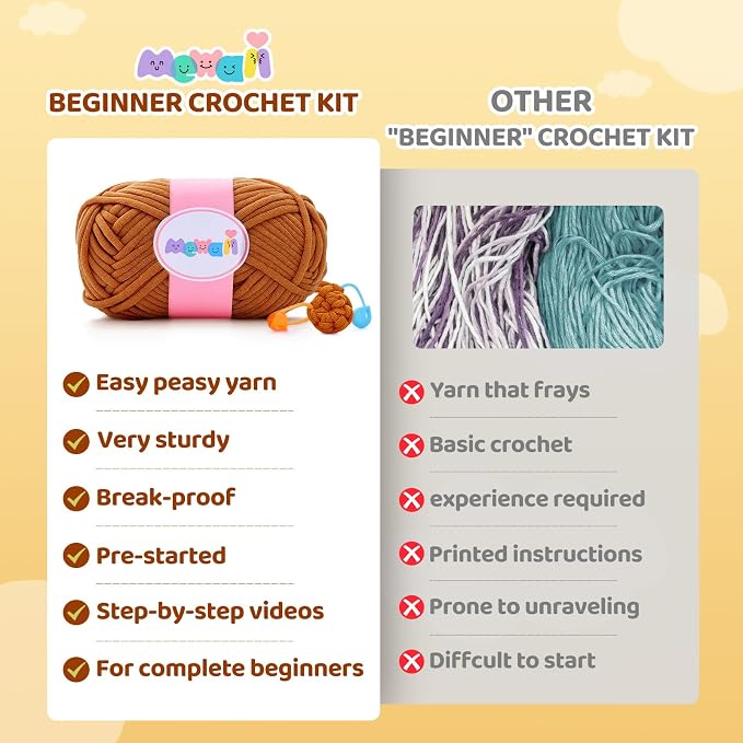 Mewaii Highland Cattle Crochet Kit for Beginners, 40% Extra Yarn | Video Tutorial, Pre-Started Piece, Gift Box, Level 1 Starter Kit, Family Craft for Adults, Kids & Beginners