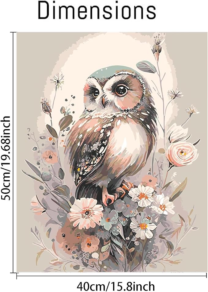 Mrnsiet Owl Paint by Number for Adult Kit, DIY Acrylic Paint by Numbers for Adults Beginner, Owl and Flowers Oil Painting by Number on Canvas for Home Wall Decor 16x20inch