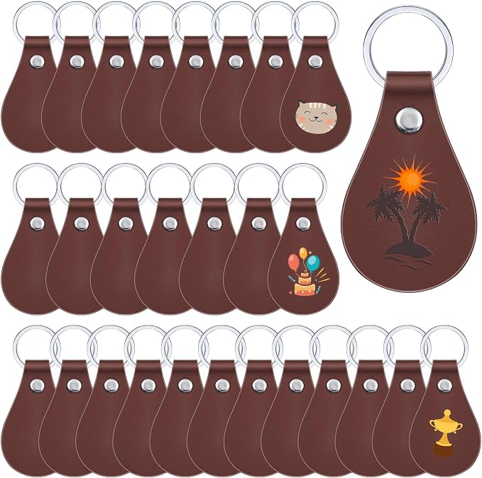 Taiyin 30 Pcs Leather Key Fob Kit PU Leather Keychain Blanks, Brown