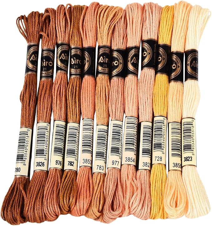 105 Yards 12 Skeins Gradient 6 Strands Earth Color Friendship Bracelet Threads String Polyester Variegated Embroidery Floss Cross Stitch Thread Assorted Bulk for Hand Sewing Making Supply
