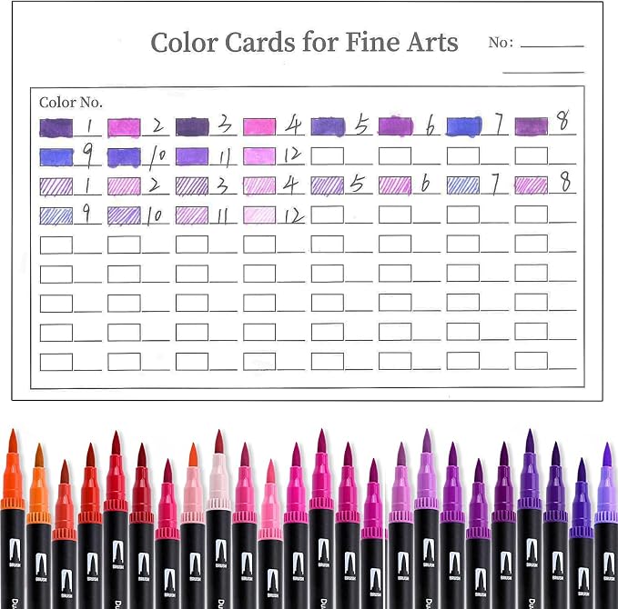 Purple Double Tip Brush Pens Art Markers,12 Colored Artist Fine Brush Pen Coloring Markers for Adult Drawing Art Craft Kit