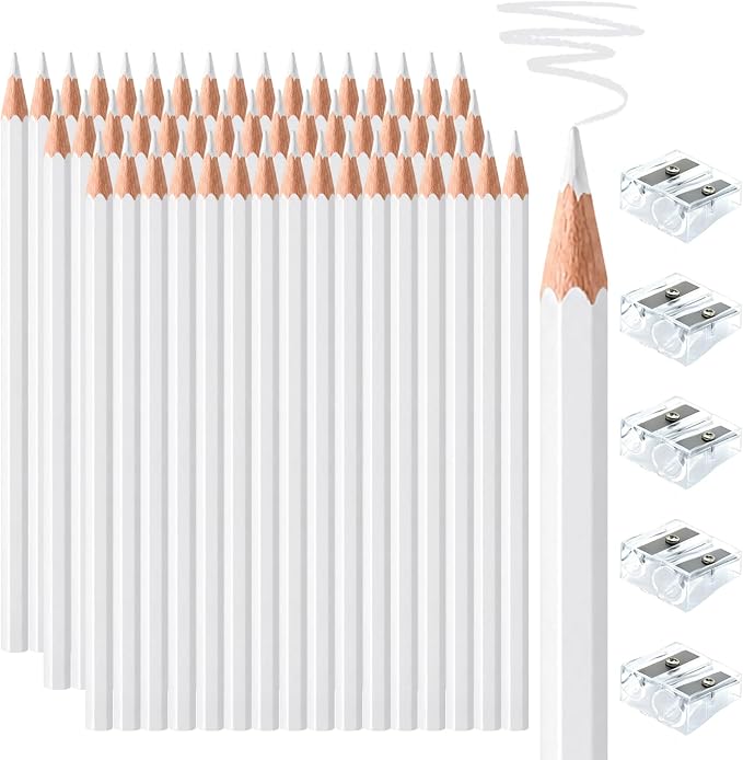50 PCS White Colored Pencils, Pre-sharpened Professional Wooden Art Pencils Set for Artists Painting | Premium Drawing Sketching Supplies