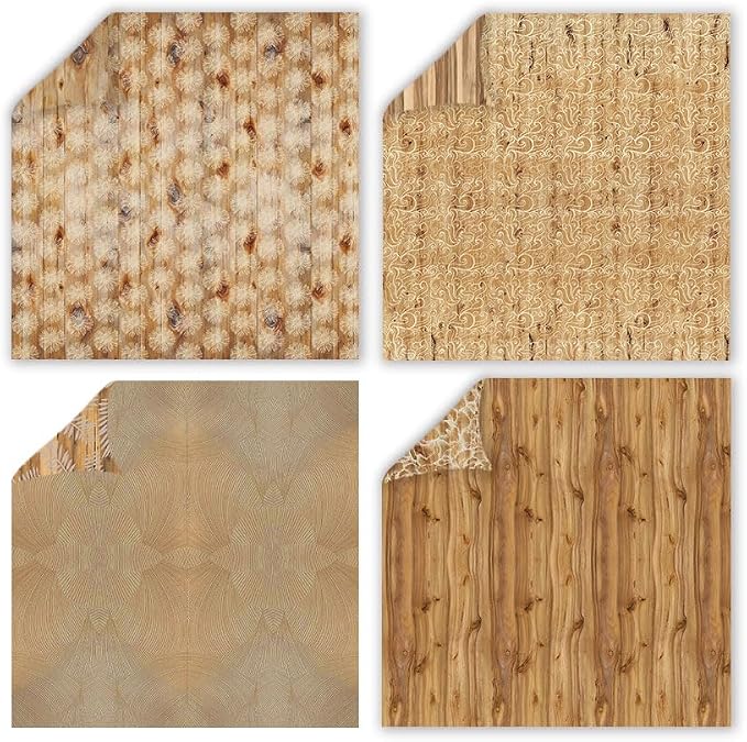 Gingham Scrapbook Paper Wooden Boho Patterned Paper Pad 12×12,24 Sheets Double-Sided Bobo Floral Scrapbooking CardStock Papers Pad for Holiday Cardmaking DIY Origami Papers.