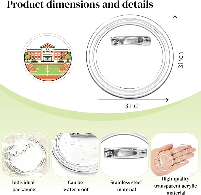 Clear Button Pins Plastic for Crafts - 20 Pack Circle Acrylic Round Button DIY Design, Blank Pins Bulk, Photo Making Kit for Badge Maker DIY Crafts Supplies (3 Inch)
