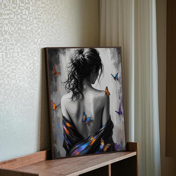 MIRCVSH People Paint by Numbers Kit for Adults,Girl's Back Paint by Number Kits for Adults Beginner,DIY Unframed Girl and Butterfly Watercolor Oil Painting Kits for Home Wall Decor 16x20 Inch.
