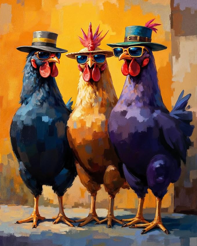 MBNTJHT Chicken Paint by Numbers Kit for Adults on Canvas,DIY Unframed Watercolor Painting Kit for Adult Beginners,Animals Acrylic Paint by Number Kits Craft for Home Wall Decor 16X20 Inch.