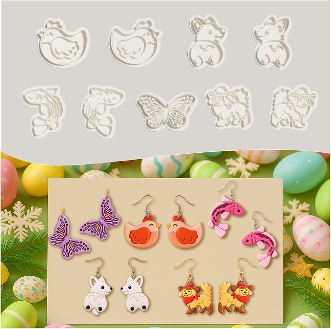 9pcs Farm Theme Polymer Clay Cutters，Animal Polymer Clay Jewelry