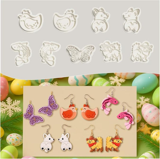 9pcs Farm Theme Polymer Clay Cutters，Animal Polymer Clay Jewelry