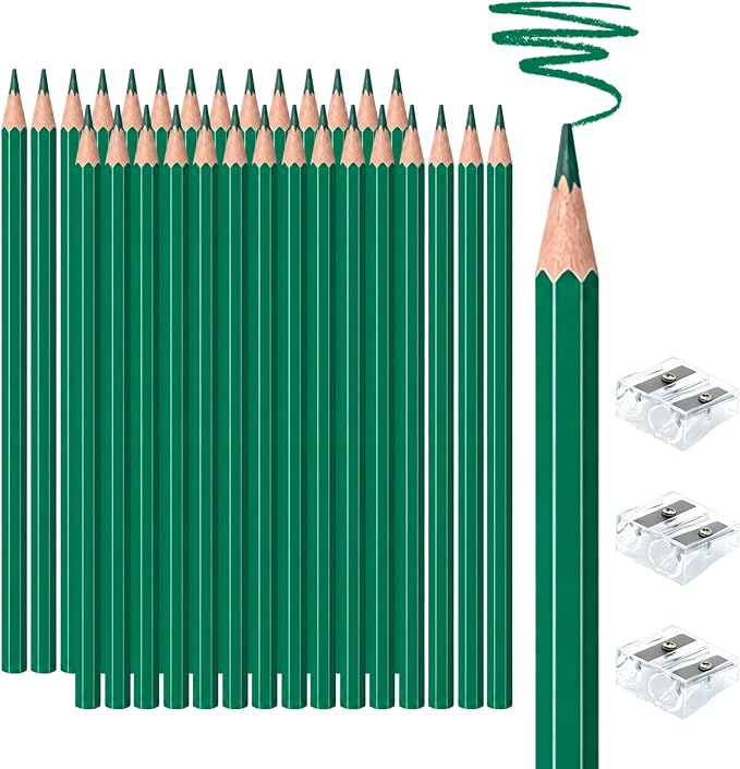 30 PCS Green Colored Pencils, Pre-sharpened Professional Wooden Art Pencils Set for Artists Painting | Premium Drawing Sketching Supplies