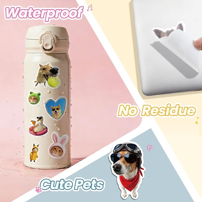 350+ Funny Dog Cat Stickers, Cute Animal Sticker Book for Water Bottles Journaling Laptop Scrapbook Guitar Suitcase Phone Snowboard Planner, Waterproof Vinyl Gifts for Women Men Girl Kids Adult Teens