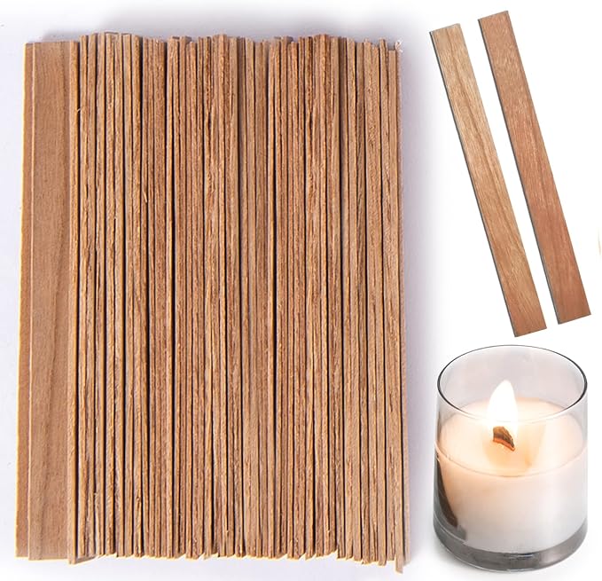 Ziosxin 50 Pieces Thicken Smokeless Cherry Wood Candle Wicks - Long Lasting Flame - Easily Burn(Without Base and Glue Point), Candle Wick H*W*D(5.1"*0.5"*0.04"/13 * 1.3 * 0.12cm)