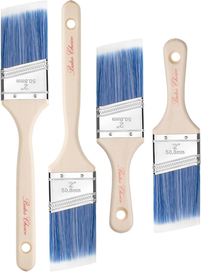 Bates- Angle Paint Brushes for Walls and Trim, 2-Inch, 4 pcs, Stubby & Long Treated Wood Handles, 2 Inch Paint Brushes