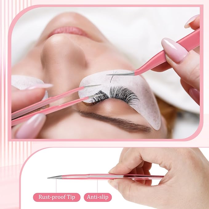 Honoson 9 Pcs Curved Pointed Craft Tweezers Precision Tweezer,Pink