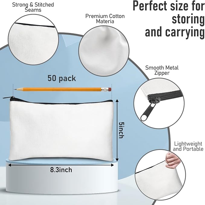 Legigo Blank Canvas Bags Zipper Pouch Makeup Bags Pencil Pouch Bulk | Multi-Purpose, Sturdy Canvas Pouch with Zipper, Cosmetic Travel Toiletry Bag for DIY Crafts, Gifts & Storage, 8.3 x 5 Inch