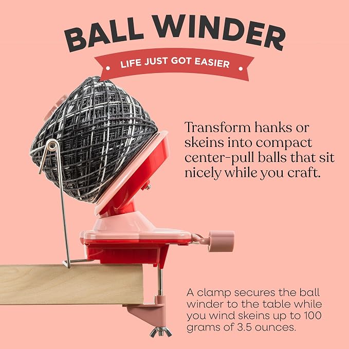 Knit Picks Yarn Ball Winder for Knitting and Crocheting (Red) | Manual ball winder that winds up to 100g or 3.5 ounces of yarn into a cake