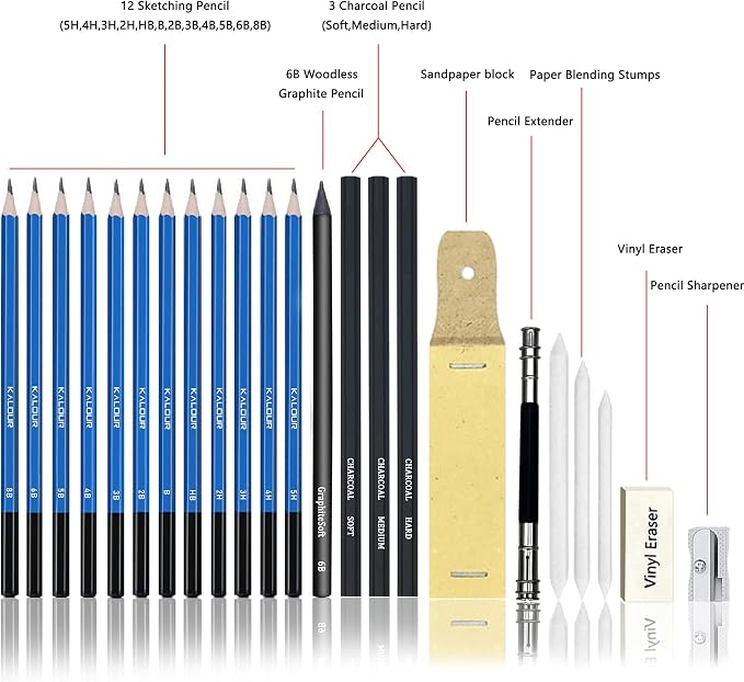 KALOUR Premium 144 Drawing Pencil Set,including 120 Colored Pencils and 24 Sketch Kit,Art Pencil Kit in Zippered Travel Case, for Drawing,Sketching and Coloring,Ideal for Beginner,Artists and Adults
