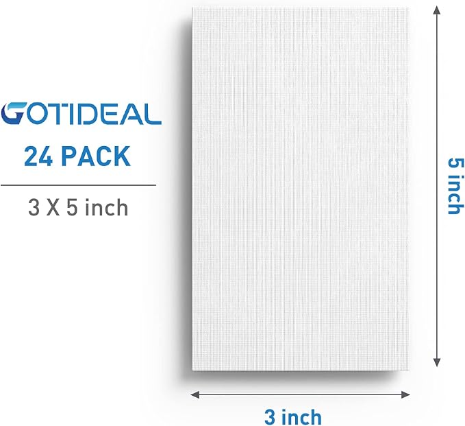 GOTIDEAL Canvases for Painting, 3x5 inch of 24 Pack, 100% Cotton | Professional Primed White Blank Flat Canvas Panels, Artist Canvas Boards for Acrylics Painting, Oil Watercolor Tempera