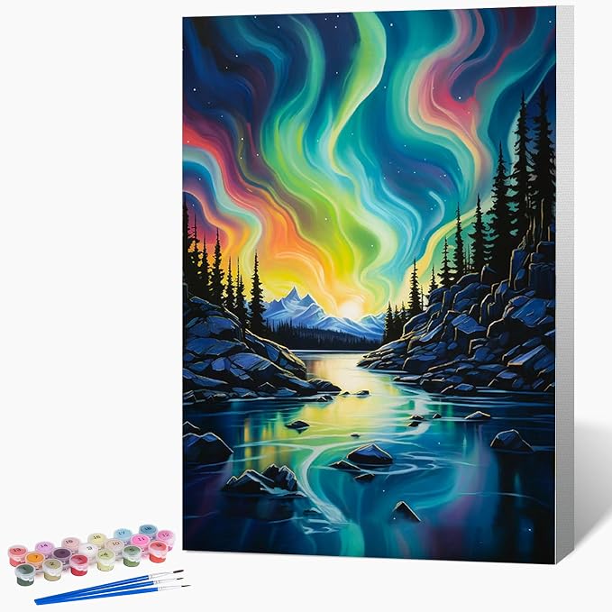 Framed Paint by Numbers Kit for Adults Beginner 8x12 Inch, Starry Night Adult Paint by Number Kits on Canvas, DIY Acrylic Watercolor Landscape Oil Paint by Number for Adults for Home Decor Gift