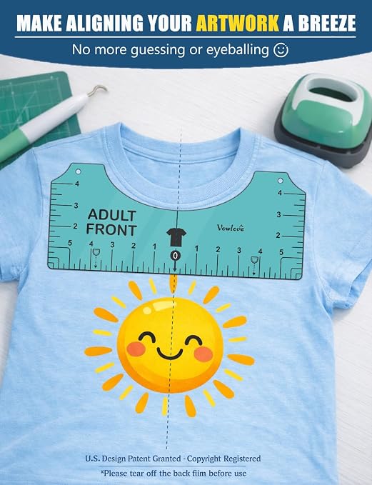 Vowlove T-Shirt Ruler for Front Back Design Alignment and Placement | Create Straight, Centered and Consistent Designs Across Shirts While Reducing Wasted Vinyl and Placement Errors