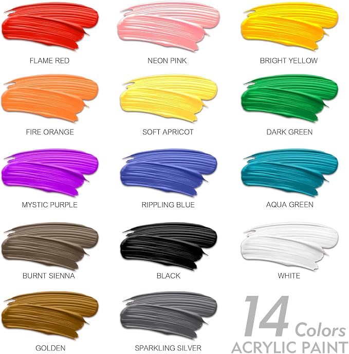 unuaST Acrylic Paint Sets for Adults, 14 Colors Large Bulk Acrylic Paints kits Rich Pigment Art Painting Supplies for Artists/Beginners, Paint Sets for Canvas with Pump, Color Wheel (10oz/300ml)