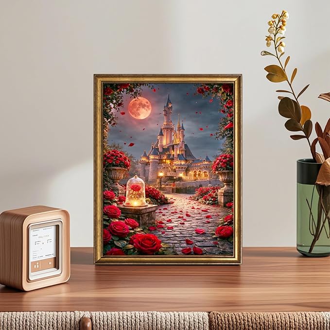 Castle Diamond Art Kits for Adults, Rose Diamond Painting Kits for Beginner | Moon Diamond Dots Full Drill Crafts for Gem Art Dot Art for Adults Home Wall Decor for Teens Boys Girls 5D DIY 12x16 inch