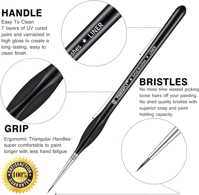 PANDAFLY Detail Paint Brushes Set for Fine Detailing & Art Painting, 15pcs | Miniature Paint Brush Set with Triangular Handles - for Acrylic, Watercolor, Oil, Models, Face, Figurine & Paint by Number