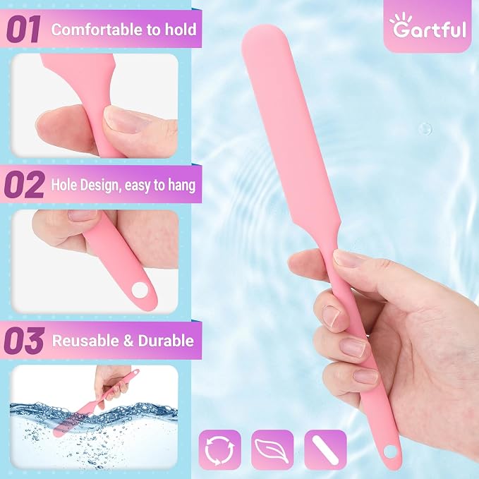 Gartful 6PCS Silicone Spatula Sticks, Non-Stick Epoxy Resin Mixing Sticks Scraper Tools, Reusable Stirring Rods for Resin, Paint, Waxing, Liquid, Arts Crafts Supplies, Facial Mask, Pink