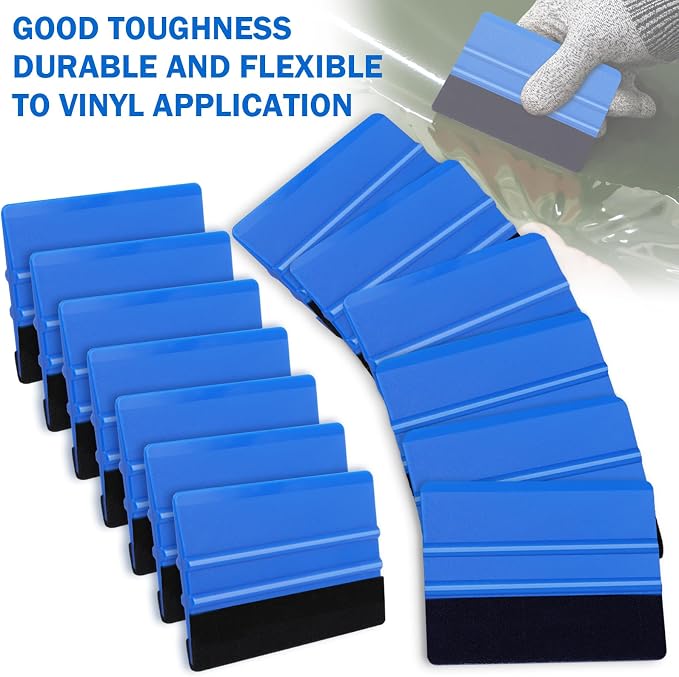 WRAPXPERT Blue Felt Squeegee,2 Pcs Squeegee for Vinyl,Medium Hardness Vinyl Squeegees Scraper Tool Kit for Crafts Car Wrap Window Tint Wallpaper Glass Film Application