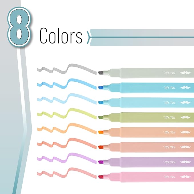 Mr. Pen- Aesthetic Highlighters No Bleed, 8 Pack, Assorted Colors | Chisel Tip, Cute Highlighters Assorted Colors for Journaling, Highlighting, Underlining, Fast Dry, Back to School Supplies