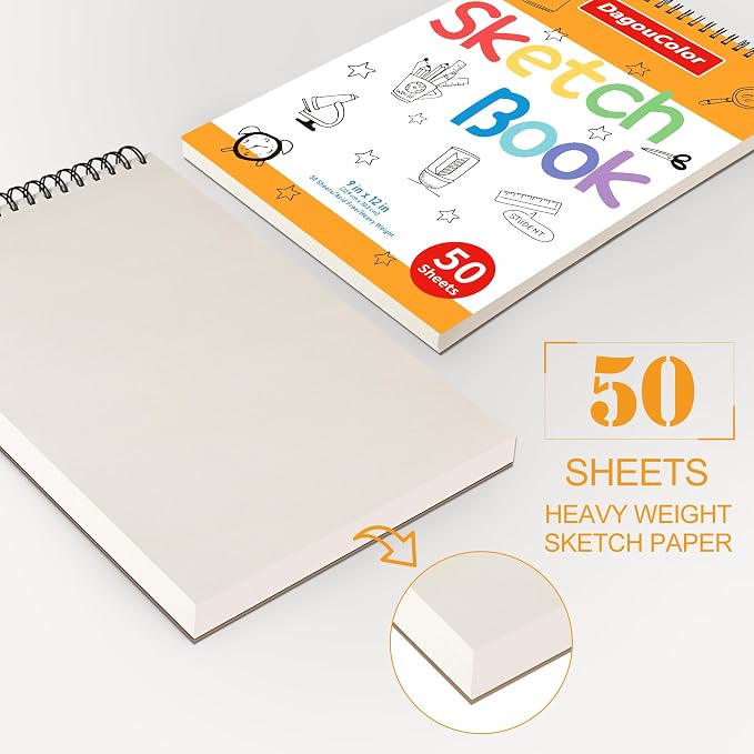 DagouColor Drawing Paper for Kids, 9"x12" Sketch Book - White, 2 Pack