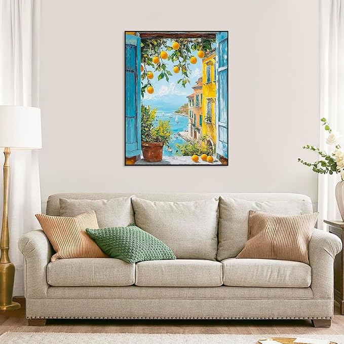Accompany Wind Lemon Tree Diamond Art Kits for Adults, 5D Windowsill View Diamond Painting Kits for Beginners,DIY Round Full Drill Diamonds Gem Art Crafts for Home Wall Decor Gifts 12x16 Inch