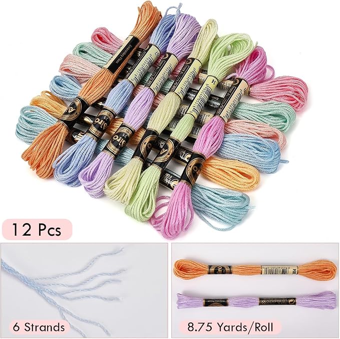 12 Skeins 105 Yards Macaroon Embroidery Floss String for Jewelry