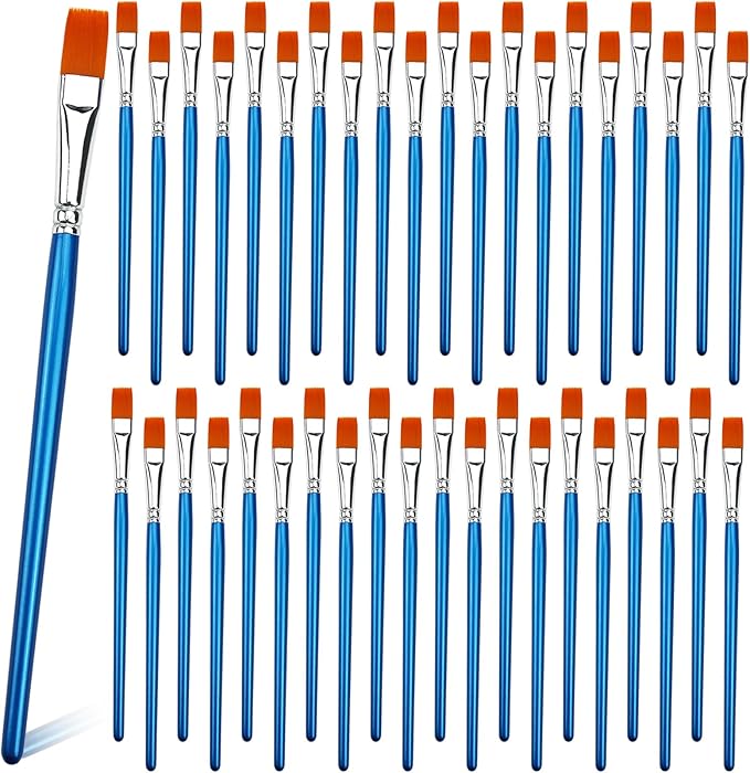 GACDR 1/2 Inch Flat Paint Brush Set, 40 Bulk Acrylic Paint Brushes