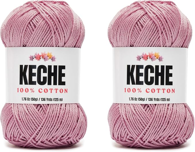 Cotton Yarn - 100% Cotton Yarn for Crocheting and Knitting, Mercerized Cotton Amigurumi Yarn Fine-Sport 2 1.76 oz (50g) / 136 Yrds (125 m) 2 Skeins - Dusty Rose