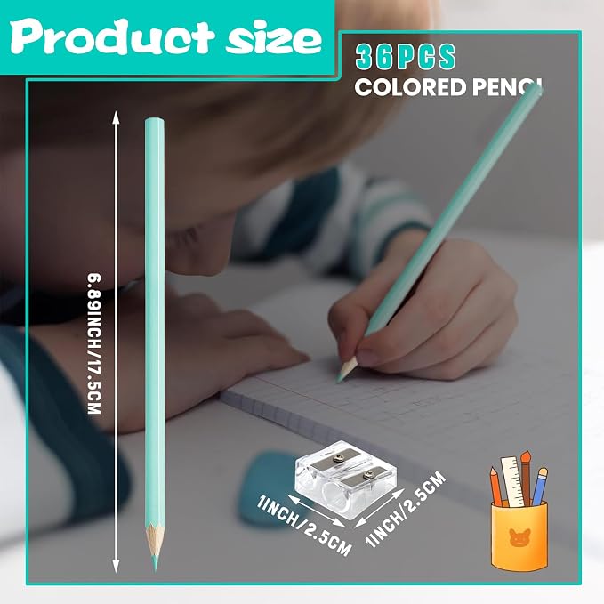 36 PCS Macaron Blue Colored Pencils Pre Sharpened Pencil 2 HB - Ideal for Checking, Grading, Tests & Office/School Supplies