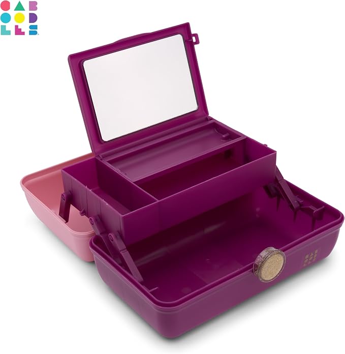 Caboodles On-The-Go Girl Makeup Box, Two-Tone Pink on Violet, Hard Plastic Makeup Organizer Box, Built-In Mirror, Secure Latch for Safe Travel, Spacious Storage for Large Items